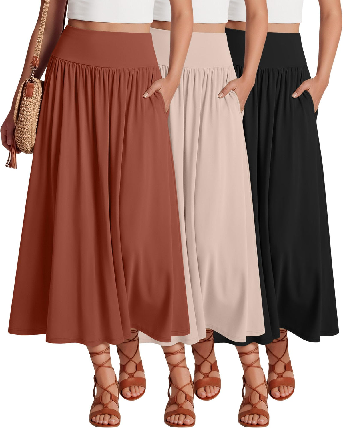 Ficerd 3 Pack Maxi Long Skirts for Women