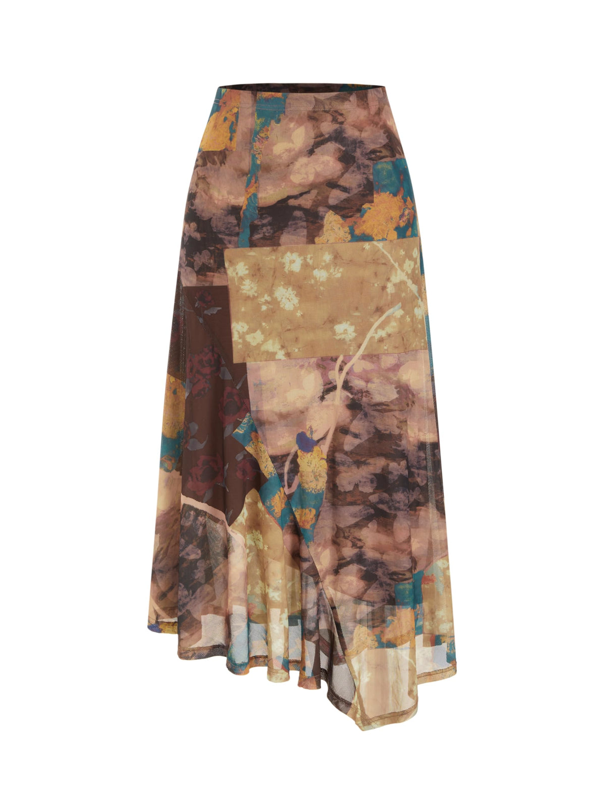 CIDER Skirts for Women Floral Mesh Maxi Asymmetrical Long Western Skirt