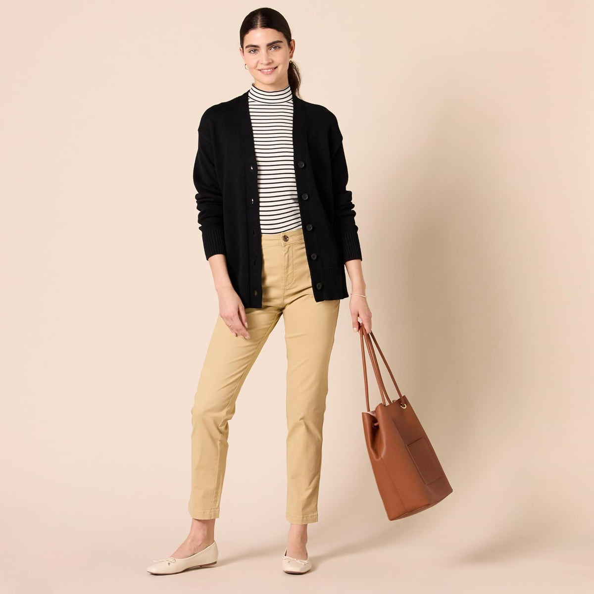 Amazon Essentials Women's High-Rise Slim-Fit Full-Length Straight-Leg Khaki Pant