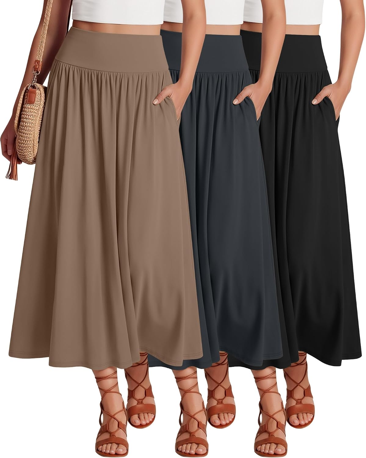 Ficerd 3 Pack Maxi Long Skirts for Women