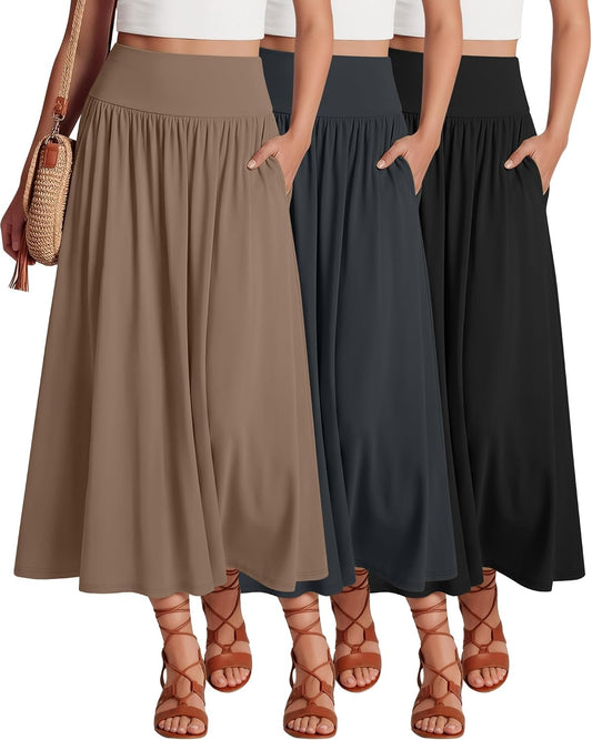 Ficerd 3 Pack Maxi Long Skirts for Women