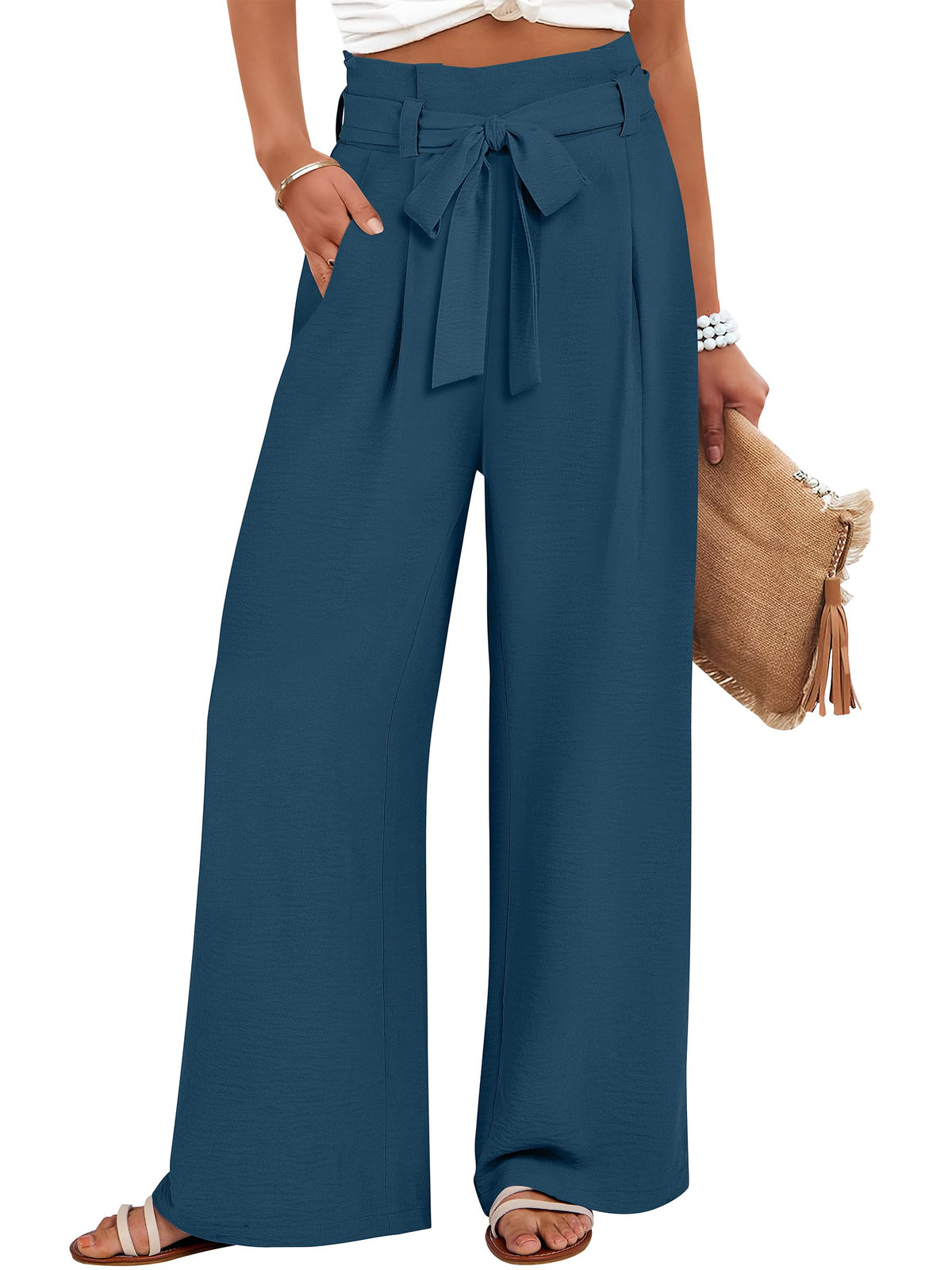 ANRABESS Womens Palazzo Wide Leg High Waisted Flowy Lounge Work Pants