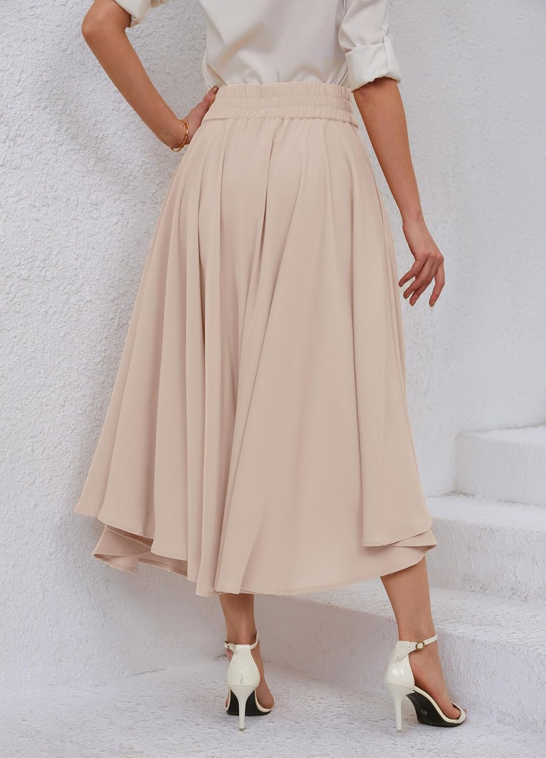 chouyatou Women's Elegant High Waisted Side Slit Irregular Bohemian Maxi Skirt with Pockets