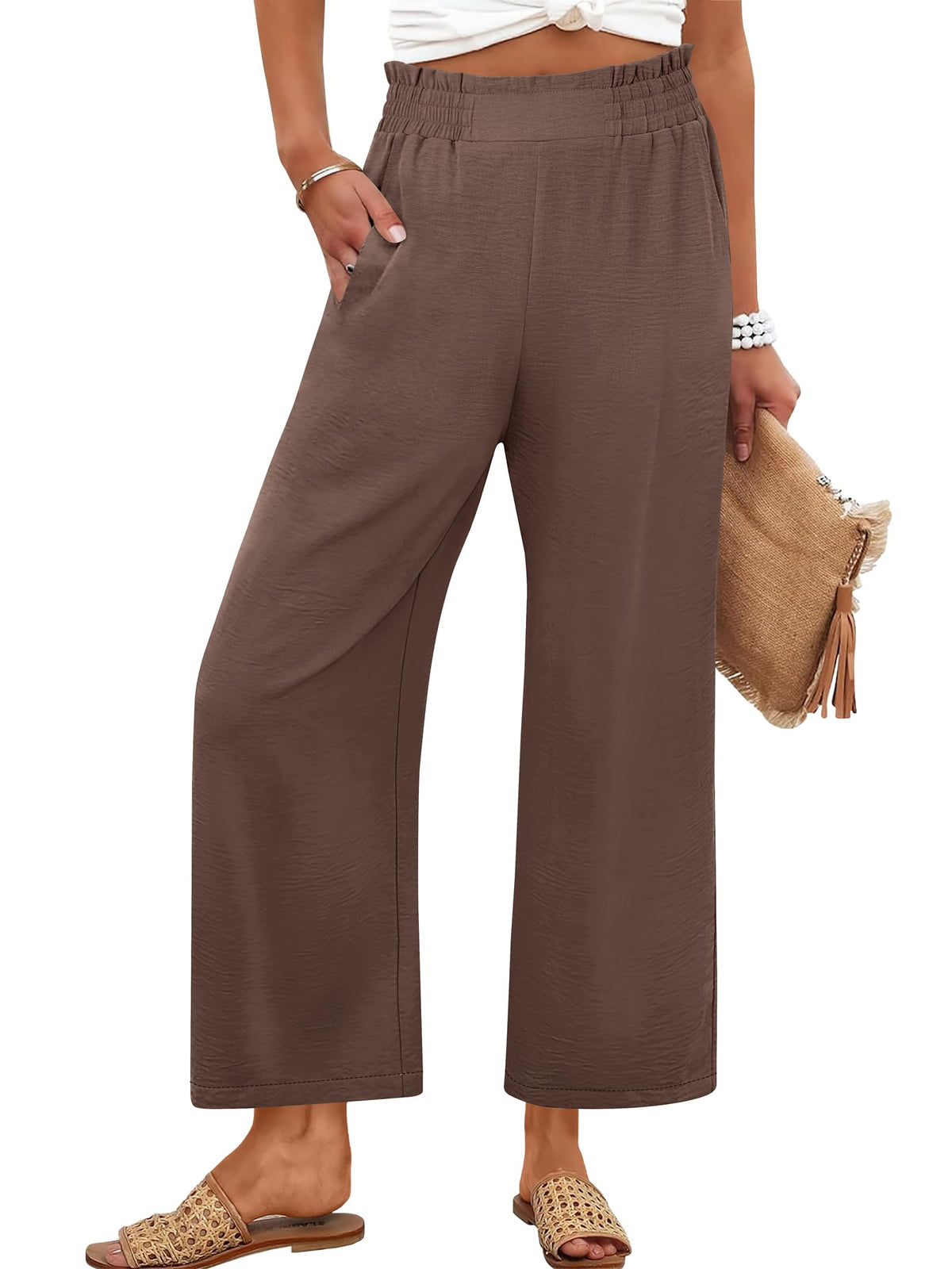 ANRABESS Womens Wide Leg Pants Cropped Work Palazzo Trousers