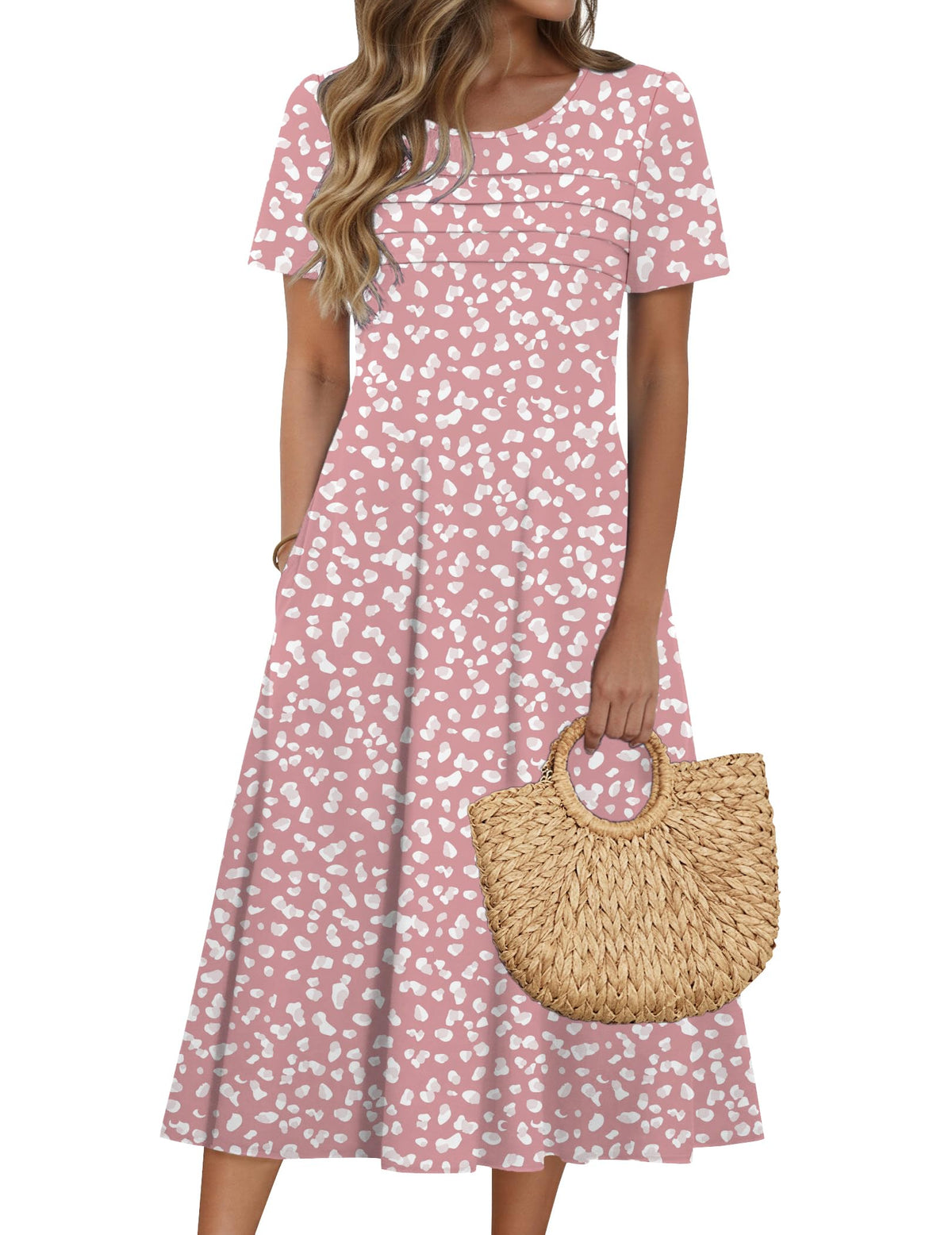 Zeagoo Womens Casual Dresses for Summer Short Sleeve Flare Midi Dress Beach