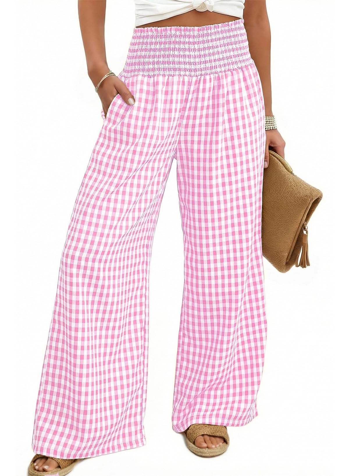 Dokotoo Women's Fall Gingham Wide Leg Casual Pants 2026