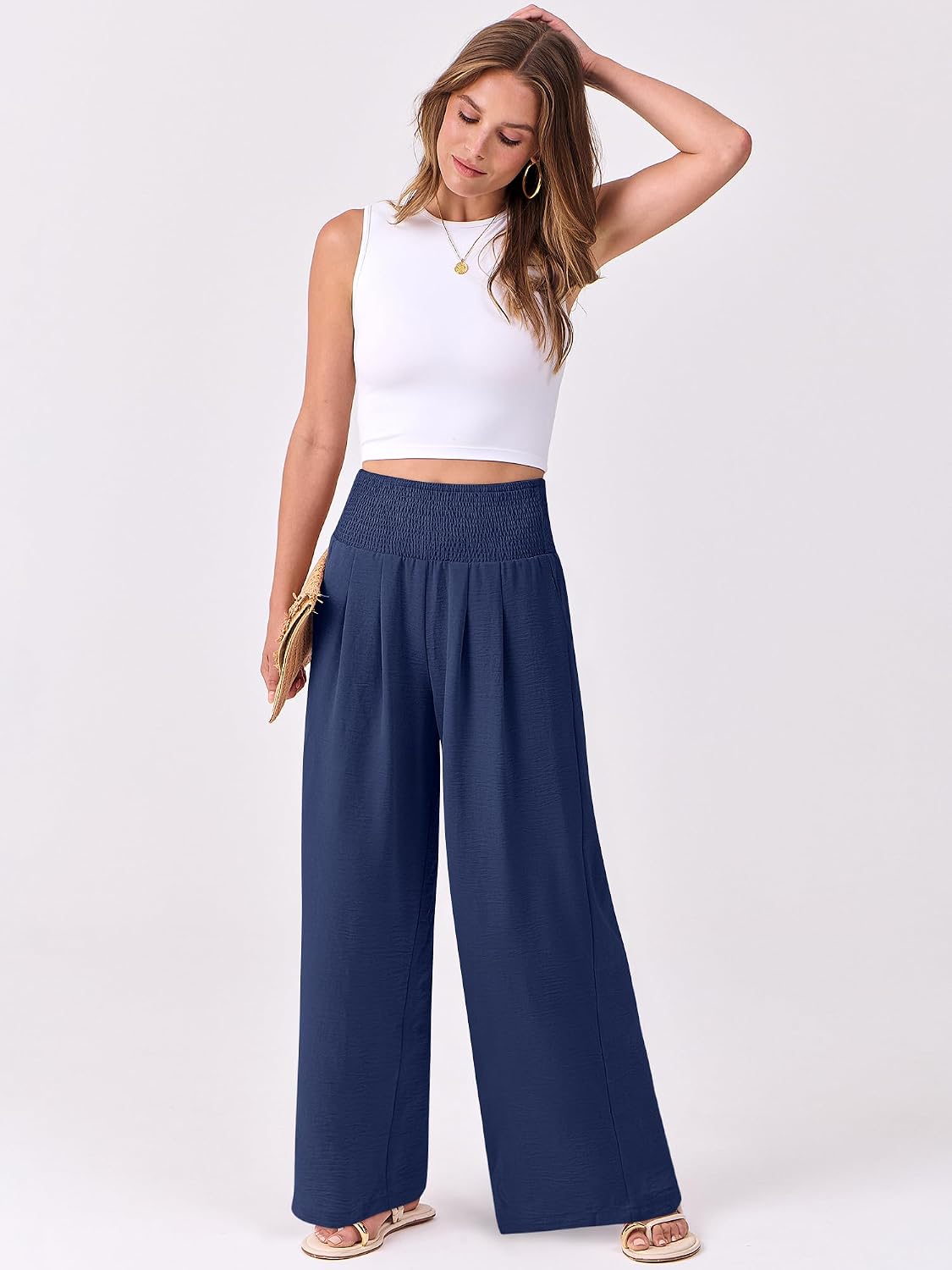ANRABESS Women Wide Leg Summer Palazzo Pants with Pockets