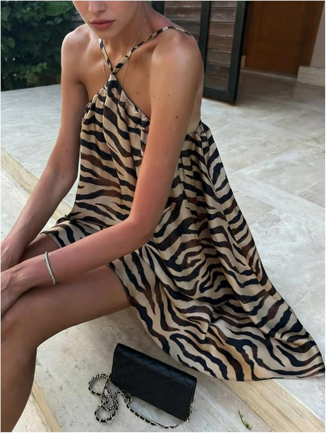 SOLY HUX Women's Halter Mini Dress Backless Cami Sundress