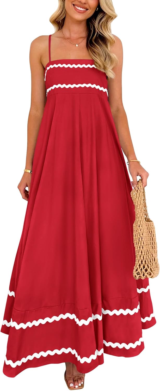 PRETTYGARDEN Women's Summer Spaghetti Strap Boho Maxi Dress