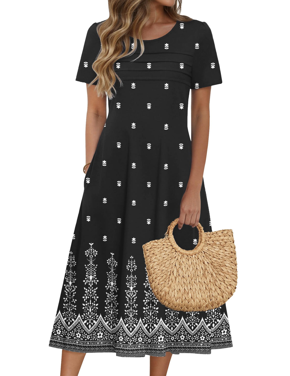Zeagoo Womens Casual Dresses for Summer Short Sleeve Flare Midi Dress Beach