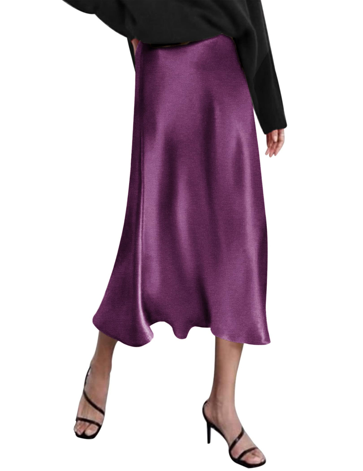 Zeagoo Skirts for Women High Waist Skirt Elegant Midi Skirt Satin