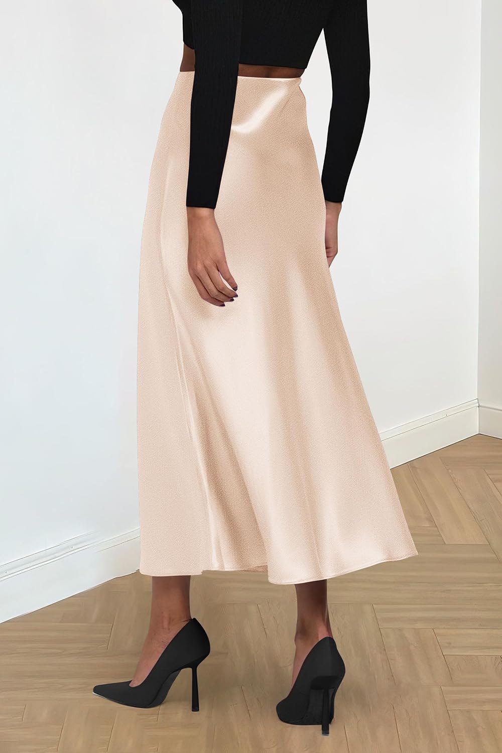 PRETTYGARDEN Women's Satin Midi Skirts Dressy Casual