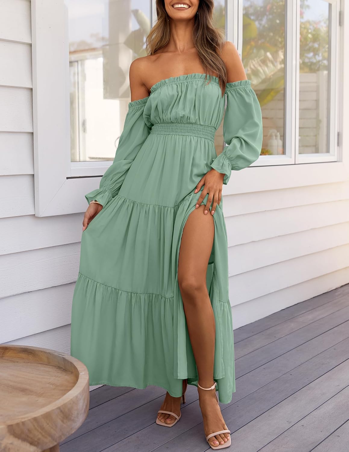 ZESICA Womens Fall Long Sleeve Boho Off Shoulder Maxi Dresses
