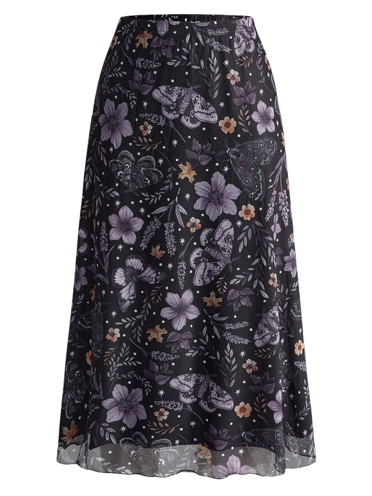 Milumia Women's Floral Mesh Midi Skirt Elastic A Line Whimsical Skirts