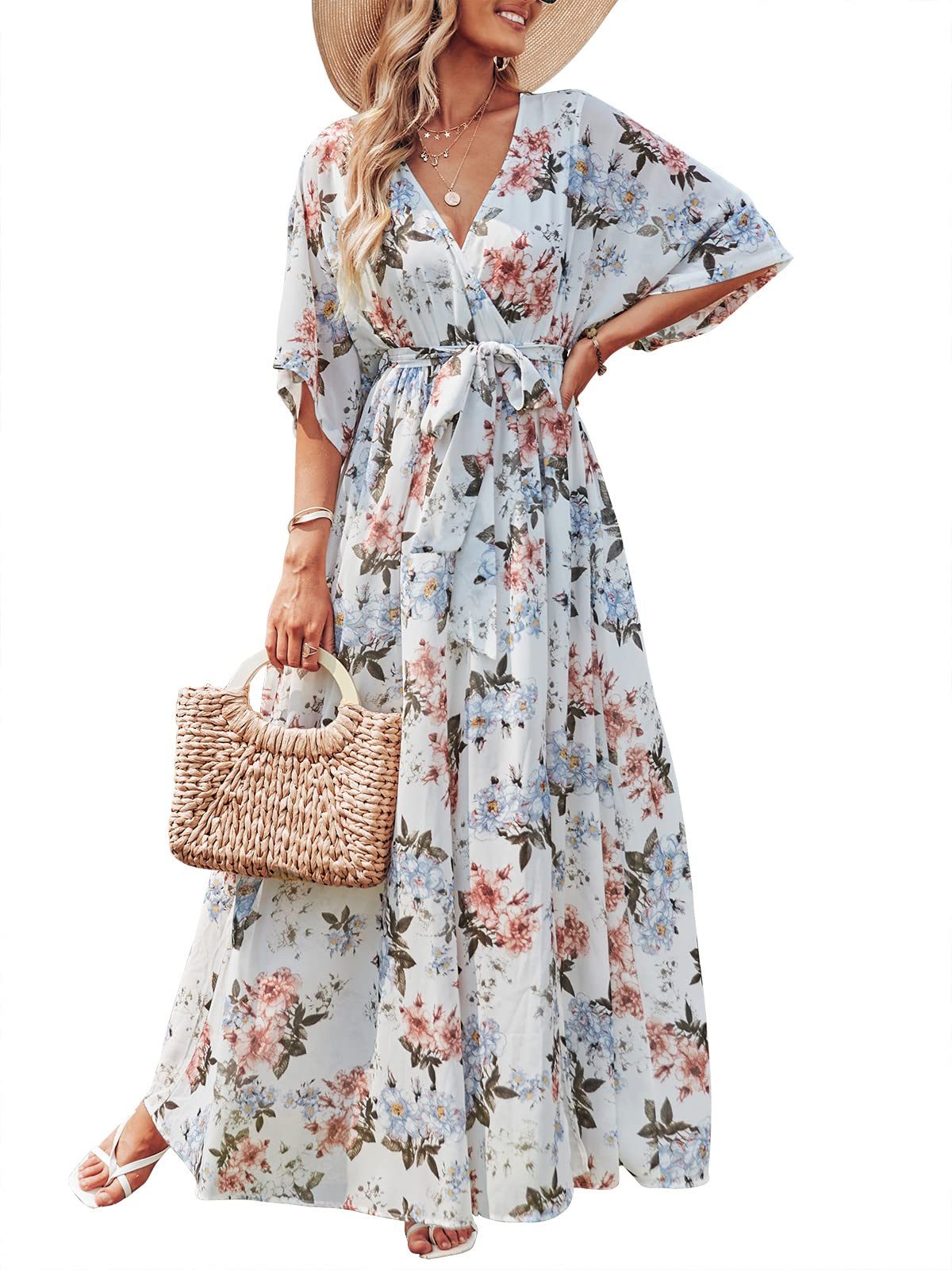 ANRABESS Womens Boho Floral Wedding Guest Maxi Dress