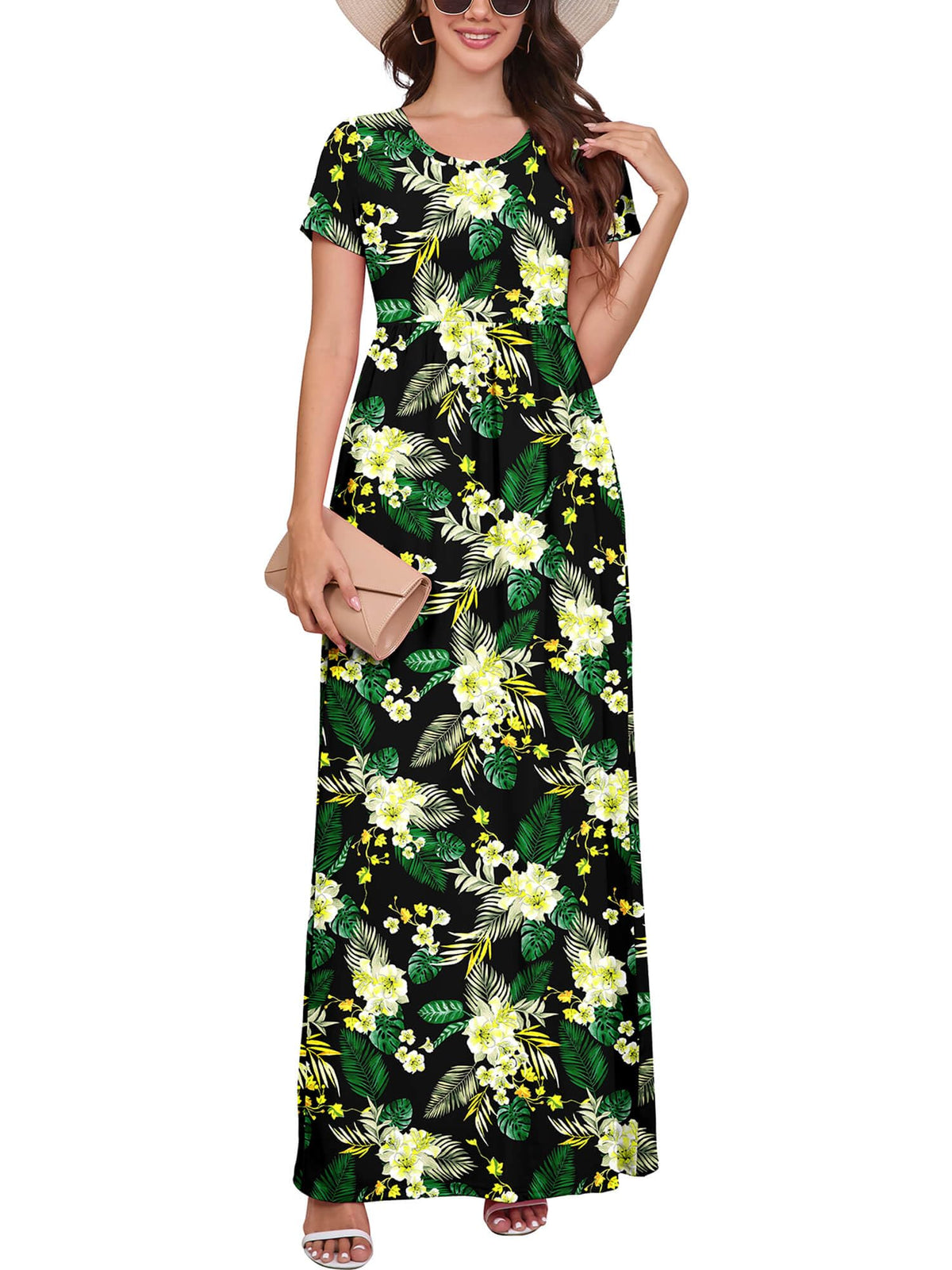 DEARCASE Maxi Dress for Women Short Sleeve Casual Summer Loose Plain Comfy Long Dresses with Pockets