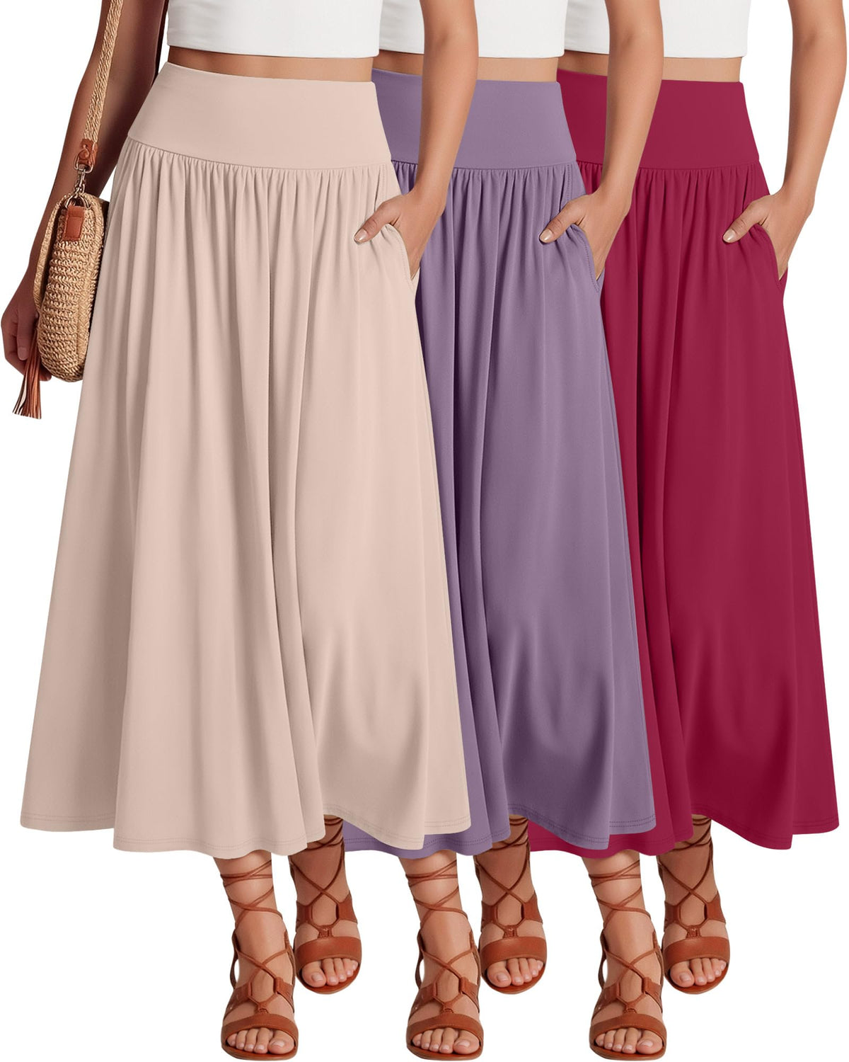 Ficerd 3 Pack Maxi Long Skirts for Women