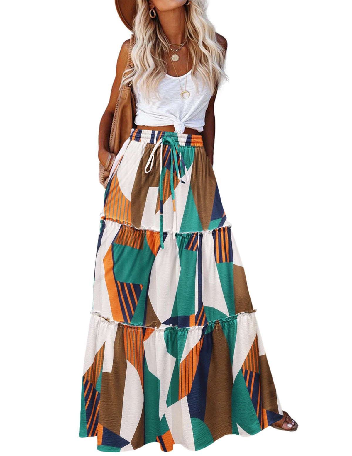 Zeagoo Womens Casual Maxi Skirts for Women 2026 High Waist Boho Skirts Floral Printed Long Flowy Skirt with Pockets