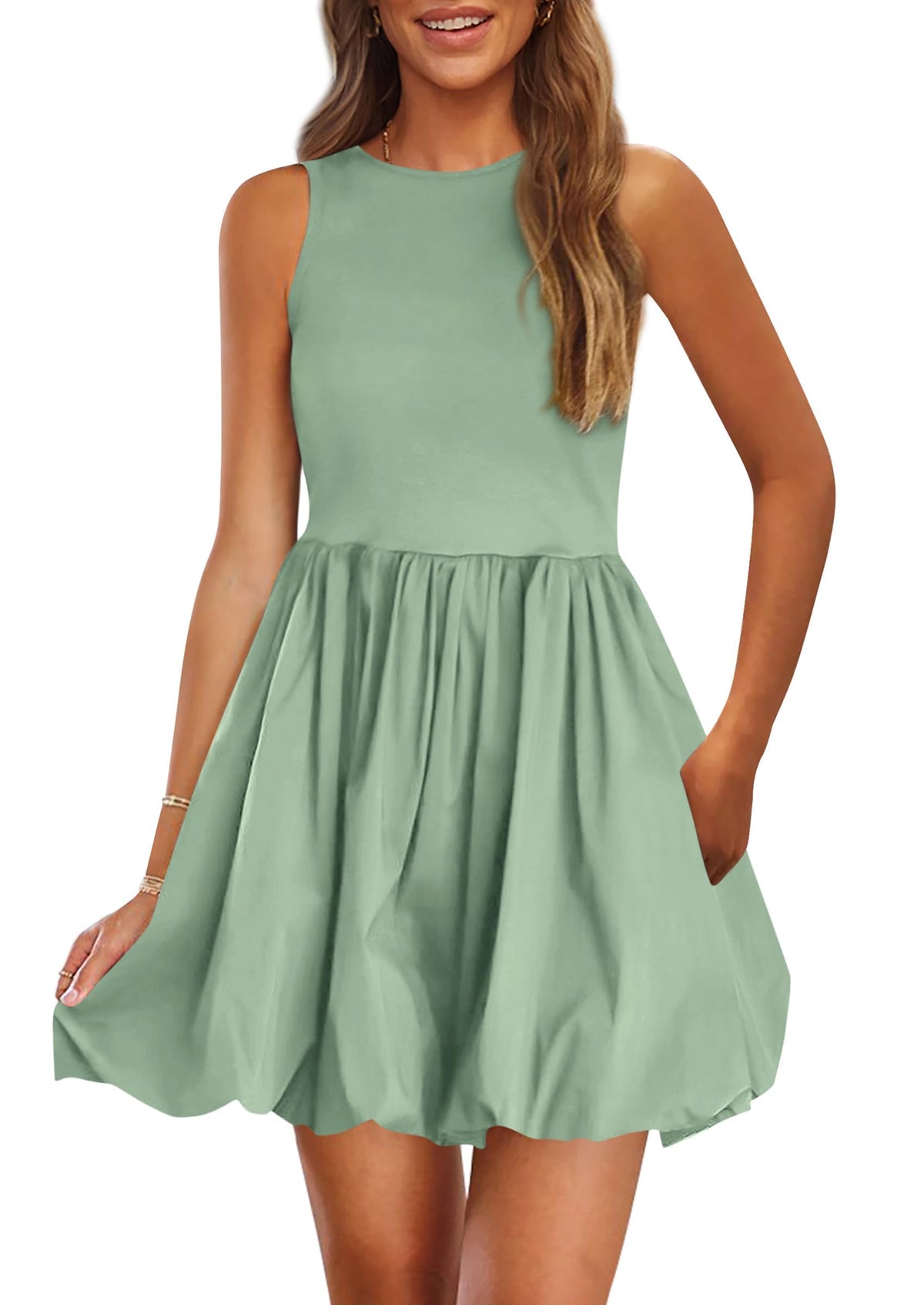 PRETTYGARDEN Womens Summer Bubble Sleeveless Mini Dress