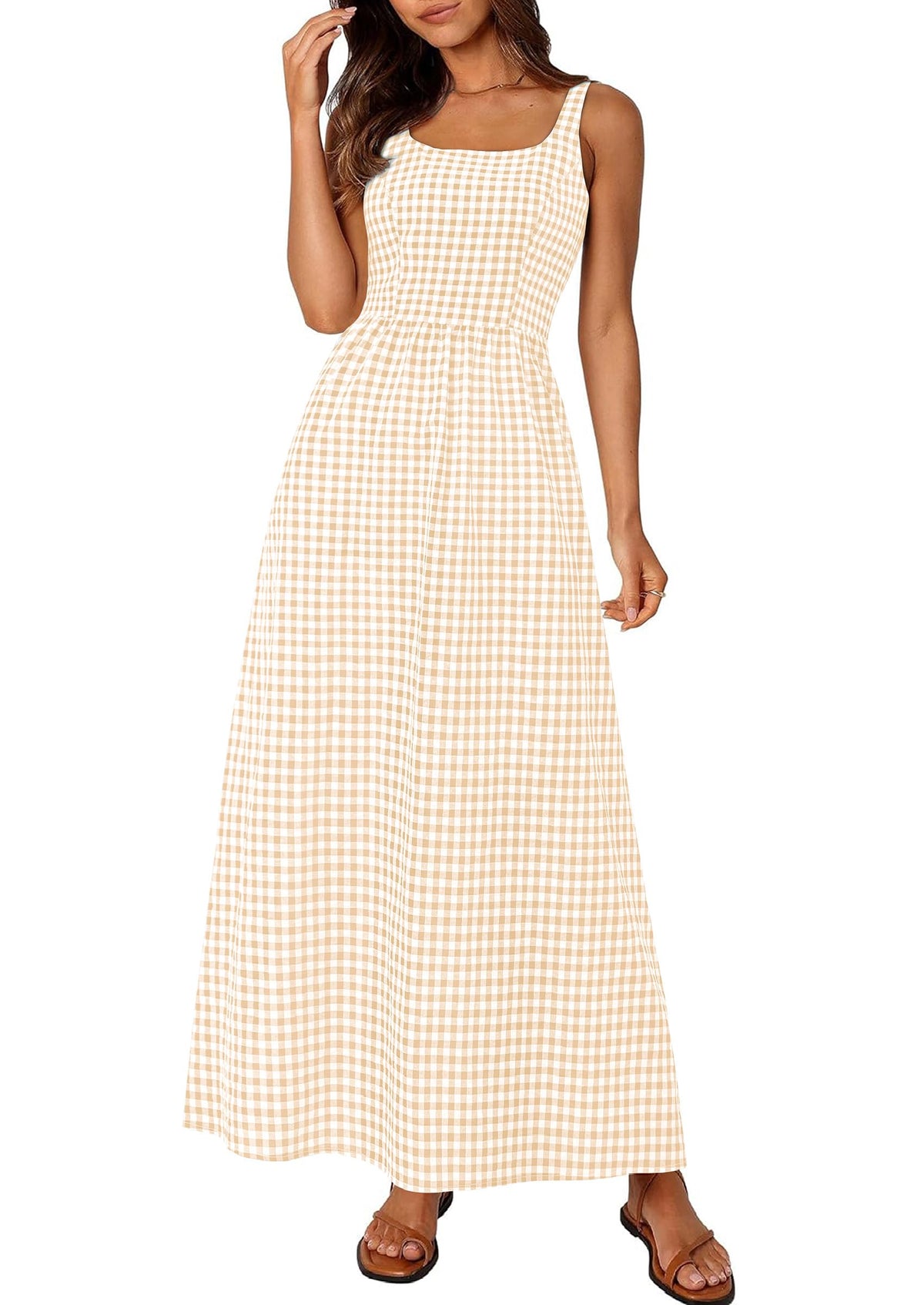 PRETTYGARDEN Women's Summer Gingham Maxi Long Dress