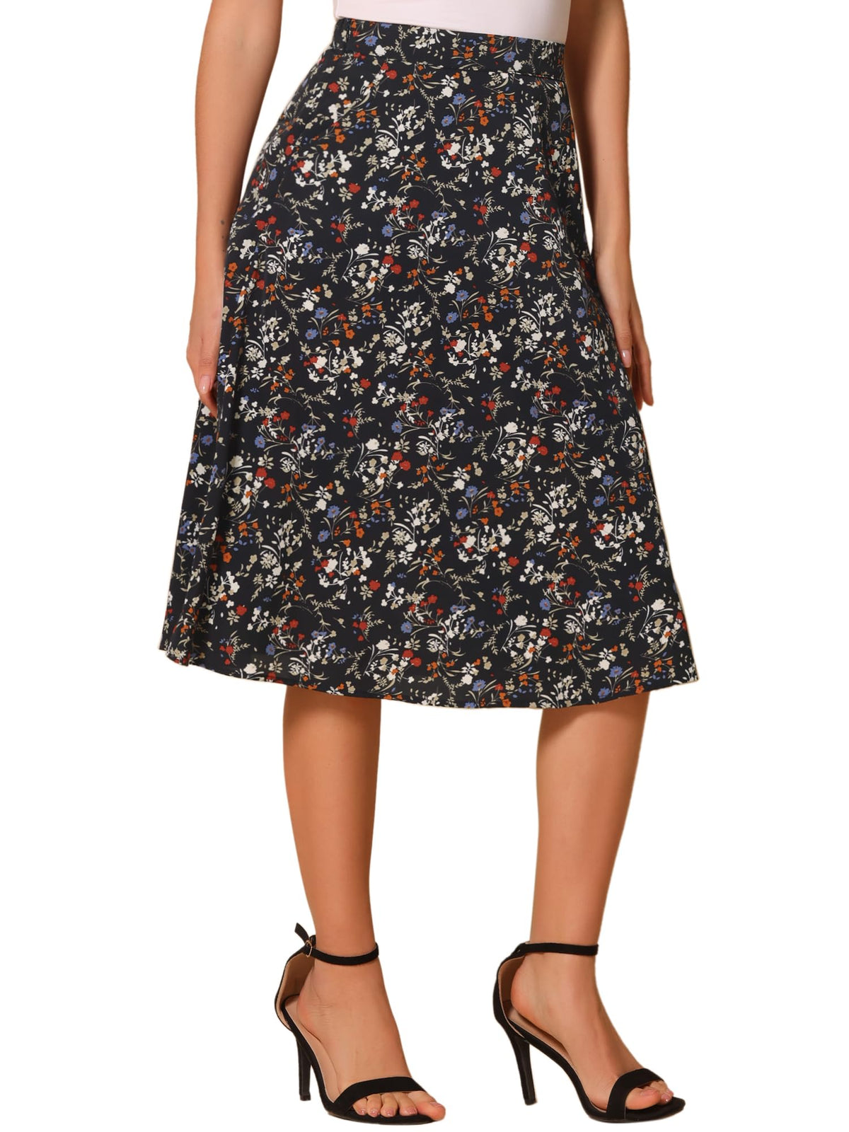 Allegra K Women's Floral Skirt A-Line Midi Skirt Chiffon High Waist Skirts