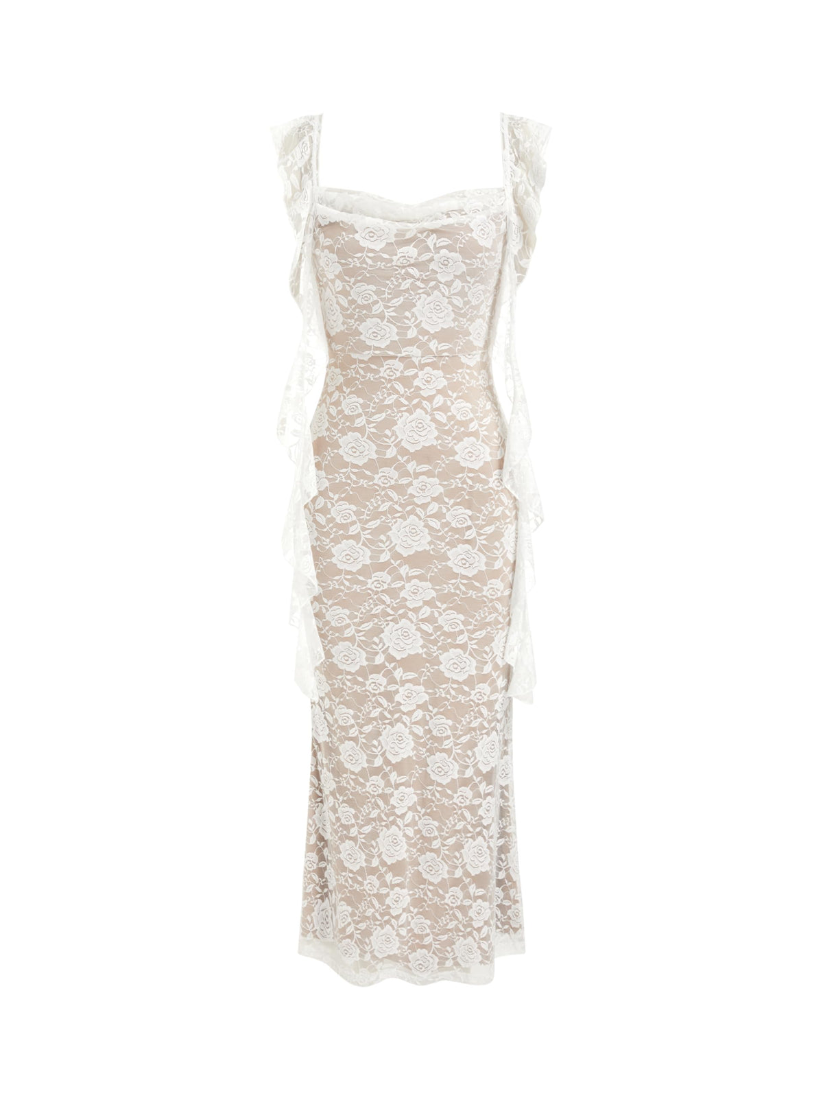 CIDER Women's Wedding Guest Dress Sleeveless Mesh Ruffle Maxi Formal Dress