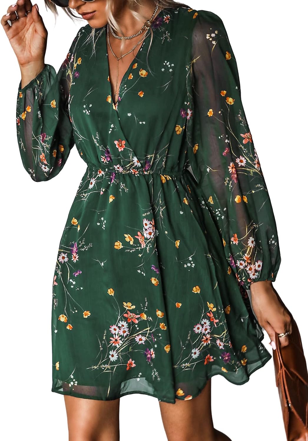 CUPSHE Womens Fall Floral Dress Boho Vacation Mini Wedding Guest Dresses