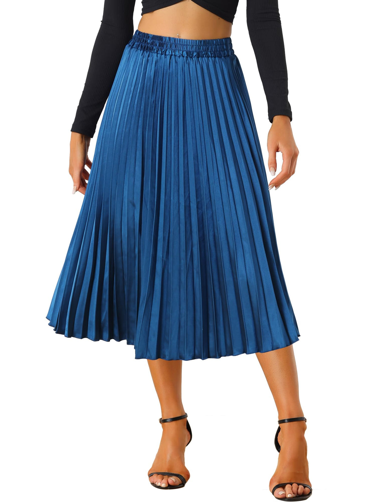 Allegra K Women Pleated Midi Skirt High Waisted Metallic Party Skirts