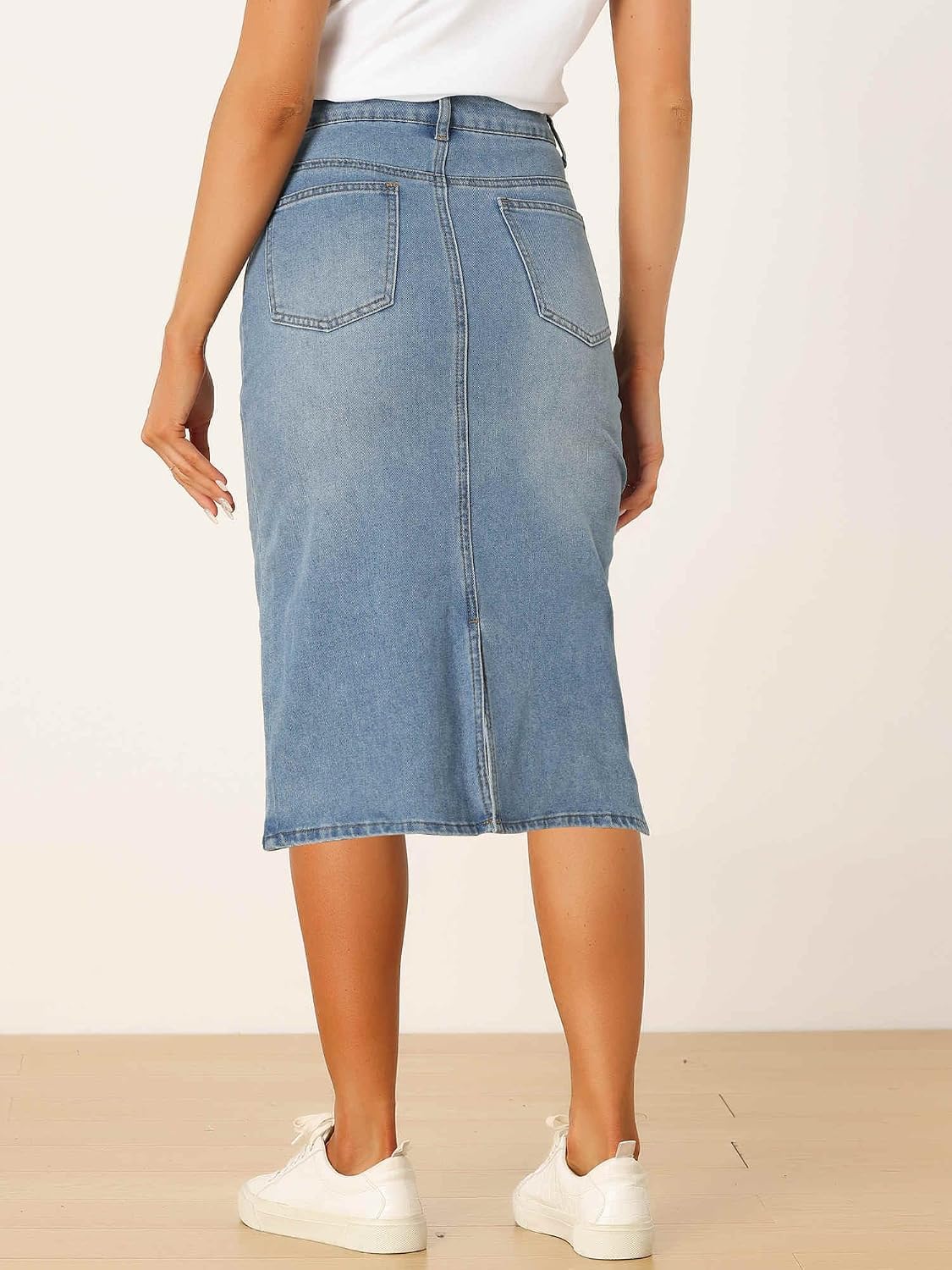 Allegra K Denim Pencil Skirts for Women High Waist Midi Casual Jean Skirt