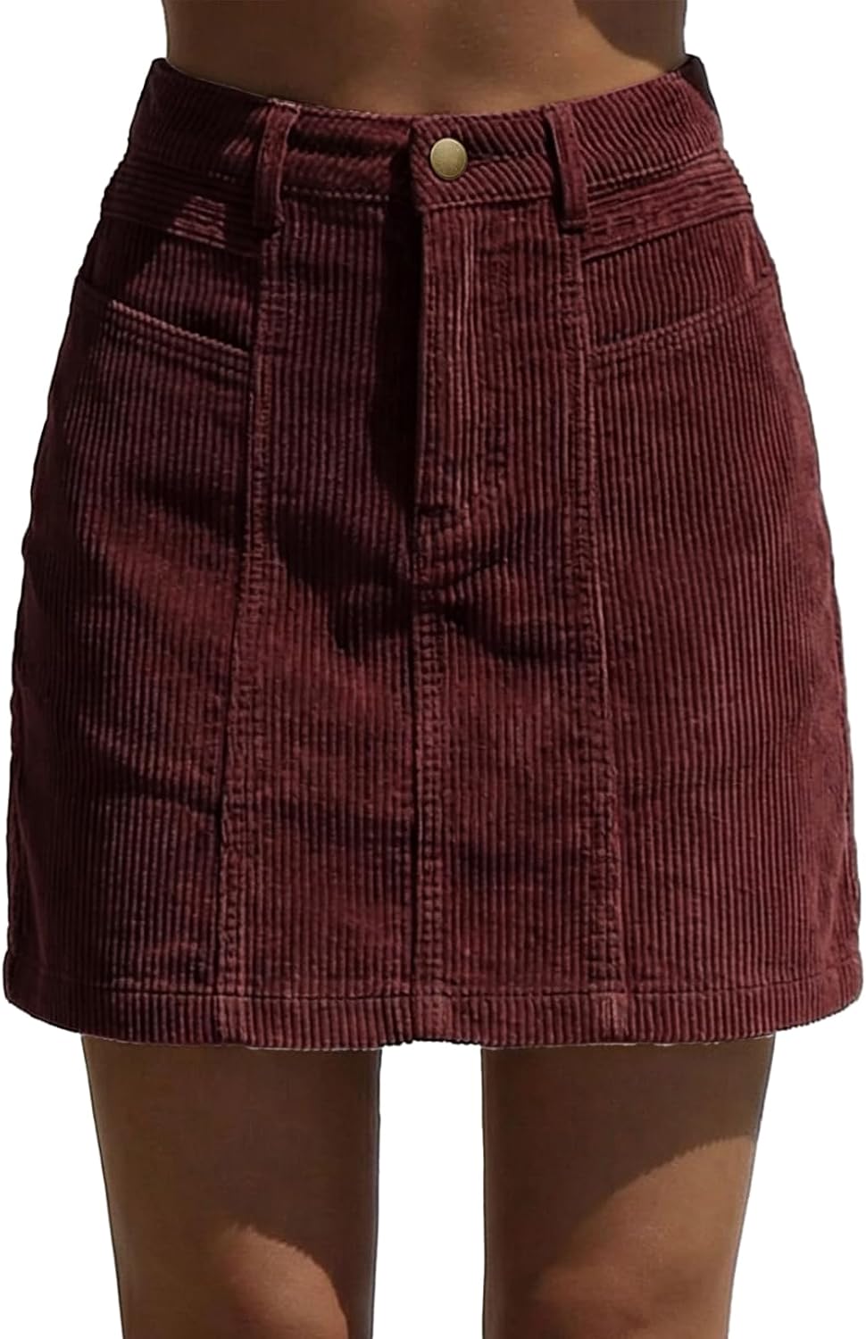Sidefeel Women's High Waist Seam Line Corduroy Skirt