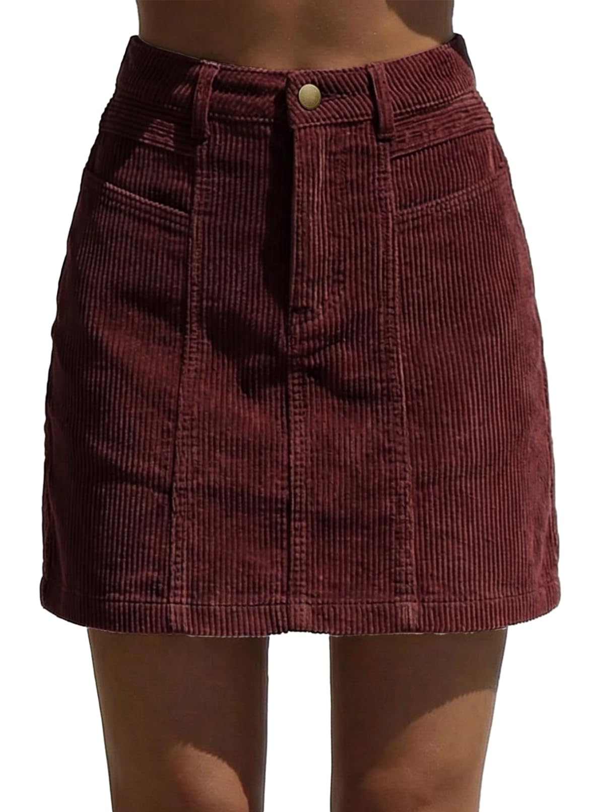 Sidefeel Women's High Waist Seam Line Corduroy Skirt