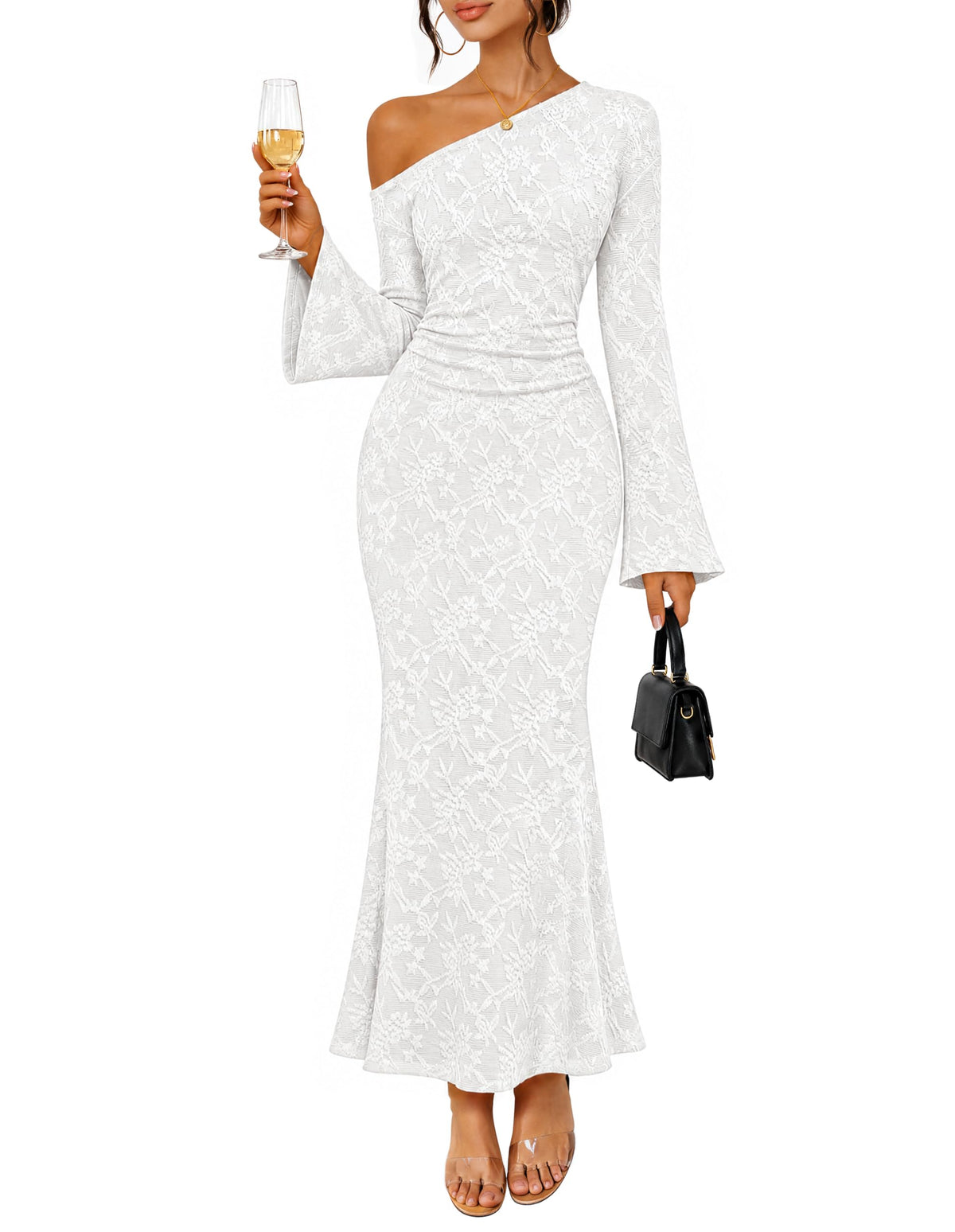 MEROKEETY Women's Lace Off The Shoulder Fall Wedding Guest Cocktail Dress