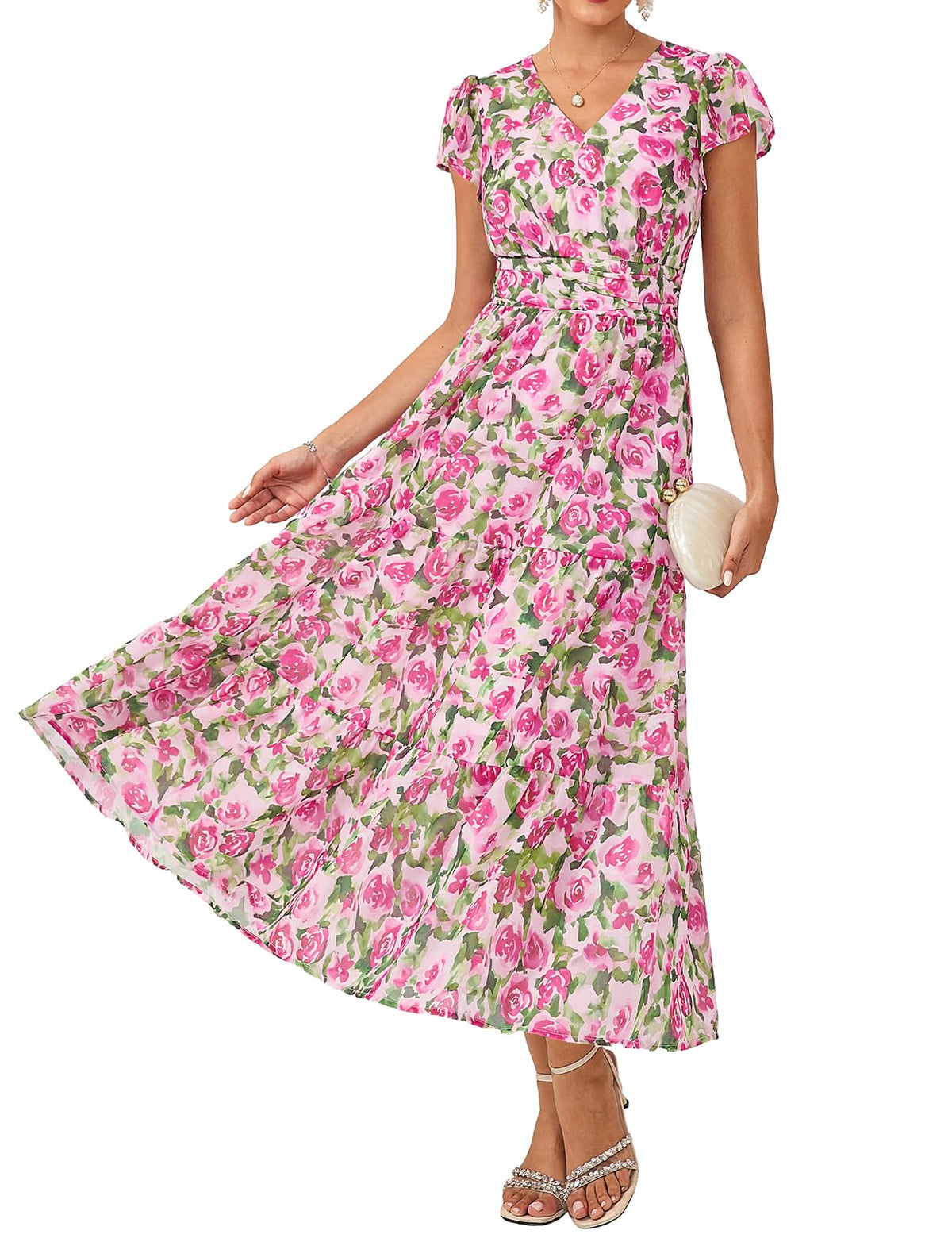 GRACE KARIN Women Summer Dress,Maxi Floral Wedding Guest Dresses