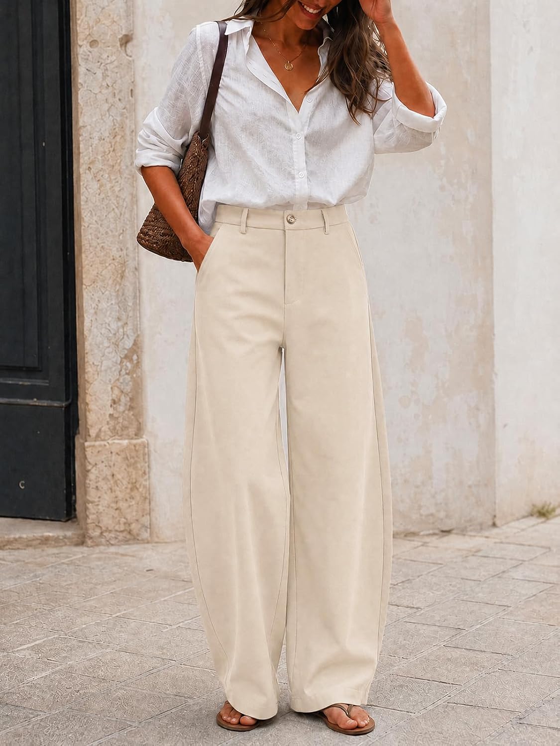 Cicy Bell Womens Barrel Dress Pants High Waisted Wide Leg Work Trousers
