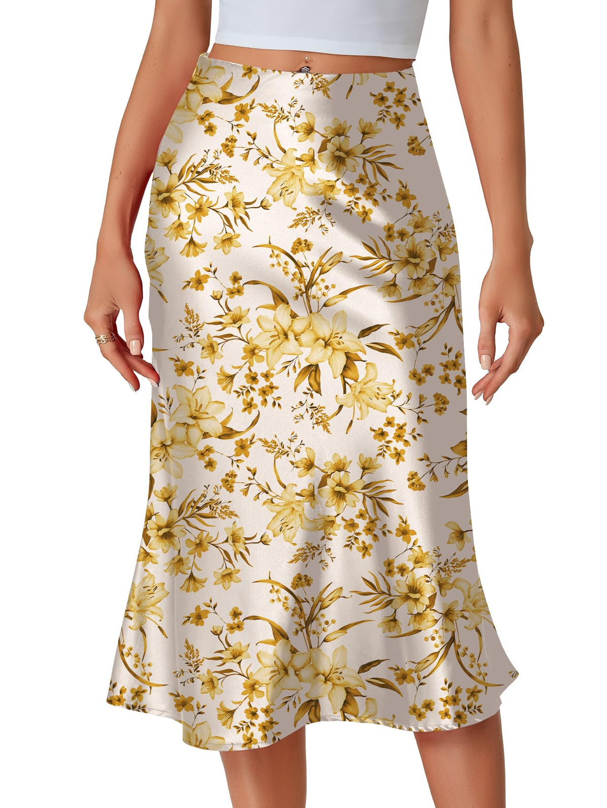 LYANER Women's Satin Silky Midi Skirt