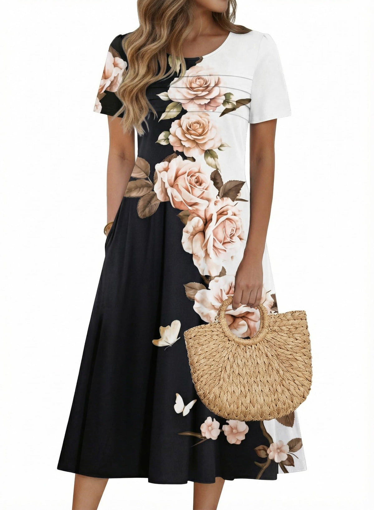 Zeagoo Womens Casual Dresses for Summer Short Sleeve Flare Midi Dress Beach