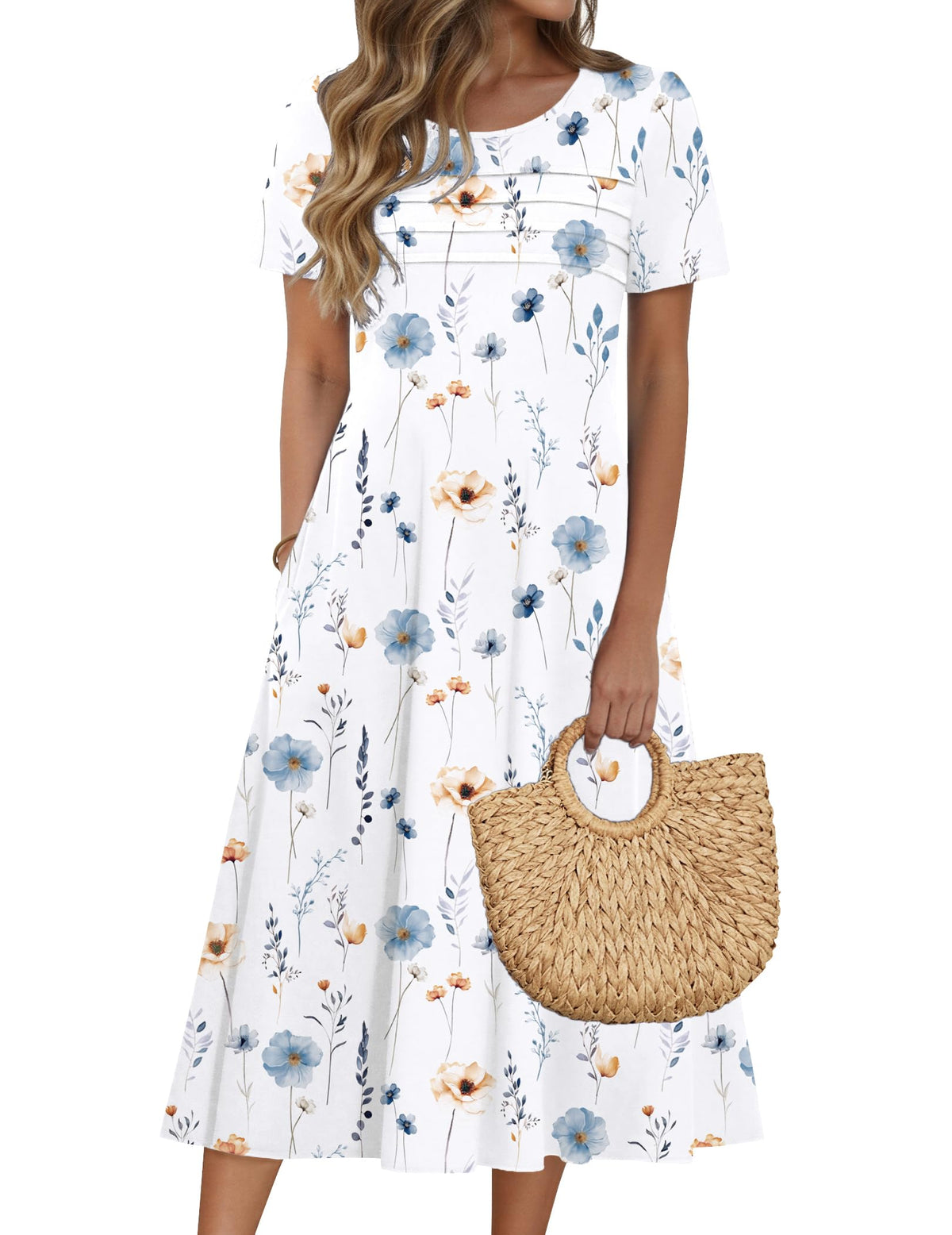 Zeagoo Womens Casual Dresses for Summer Short Sleeve Flare Midi Dress Beach