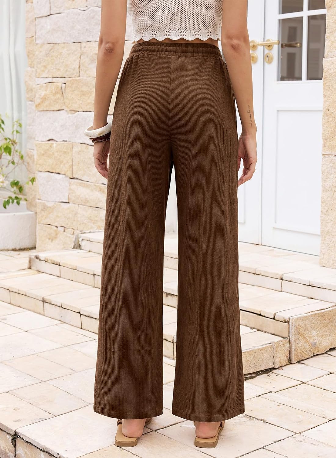 Sidefeel Womens Wide Leg Corduroy Pants High Waisted Fall Trousers