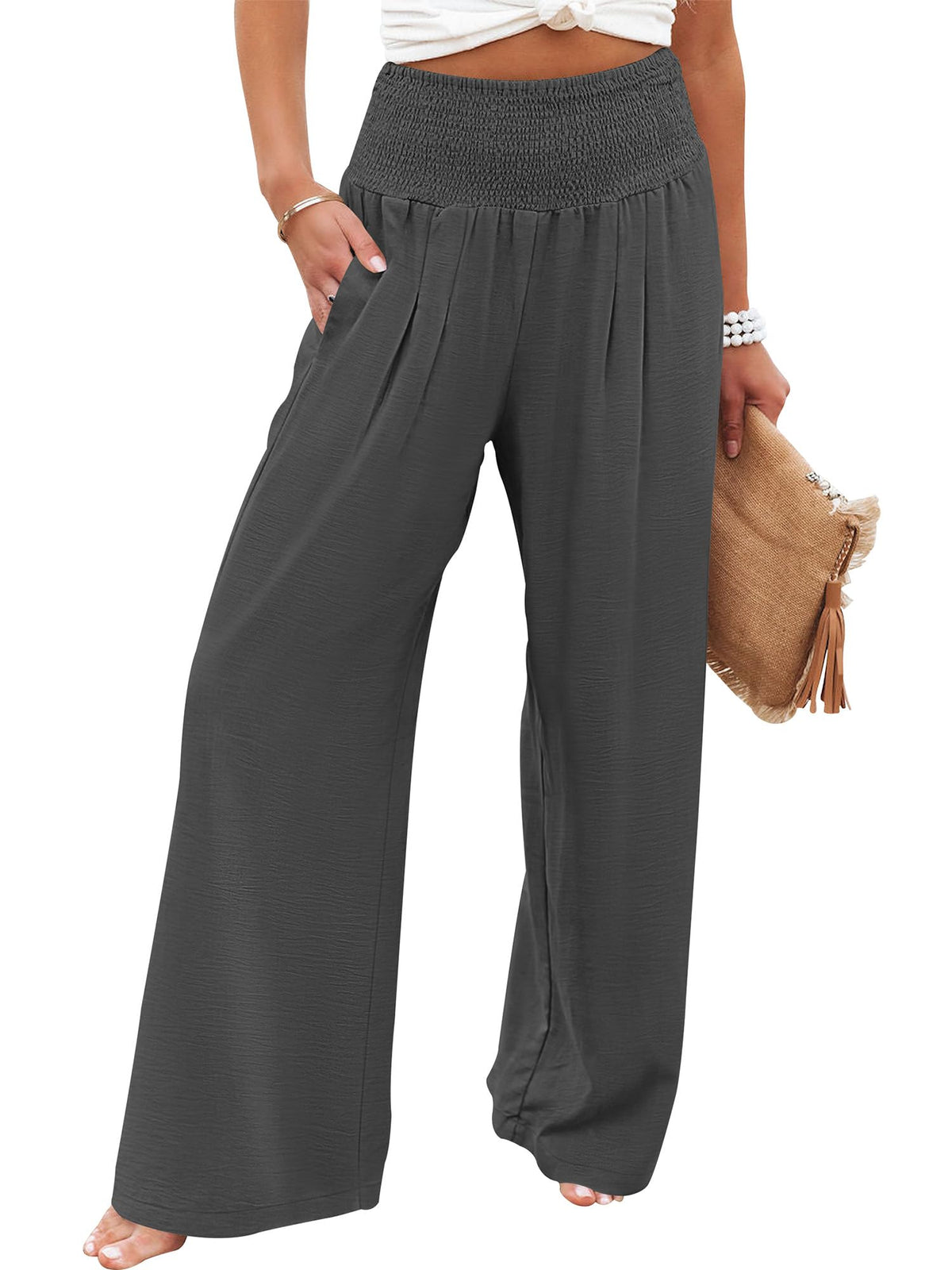 ANRABESS Women Wide Leg Summer Palazzo Pants with Pockets