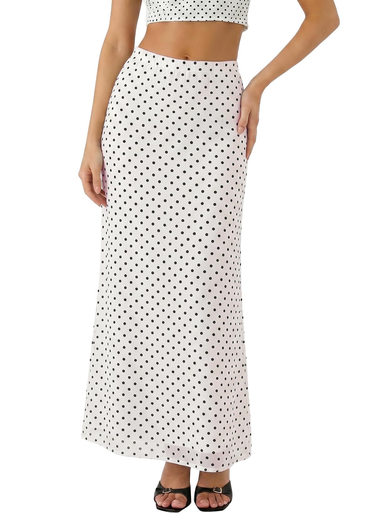 BLENCOT Womens High Waisted Long Mesh Polka Dot Maxi Skirt