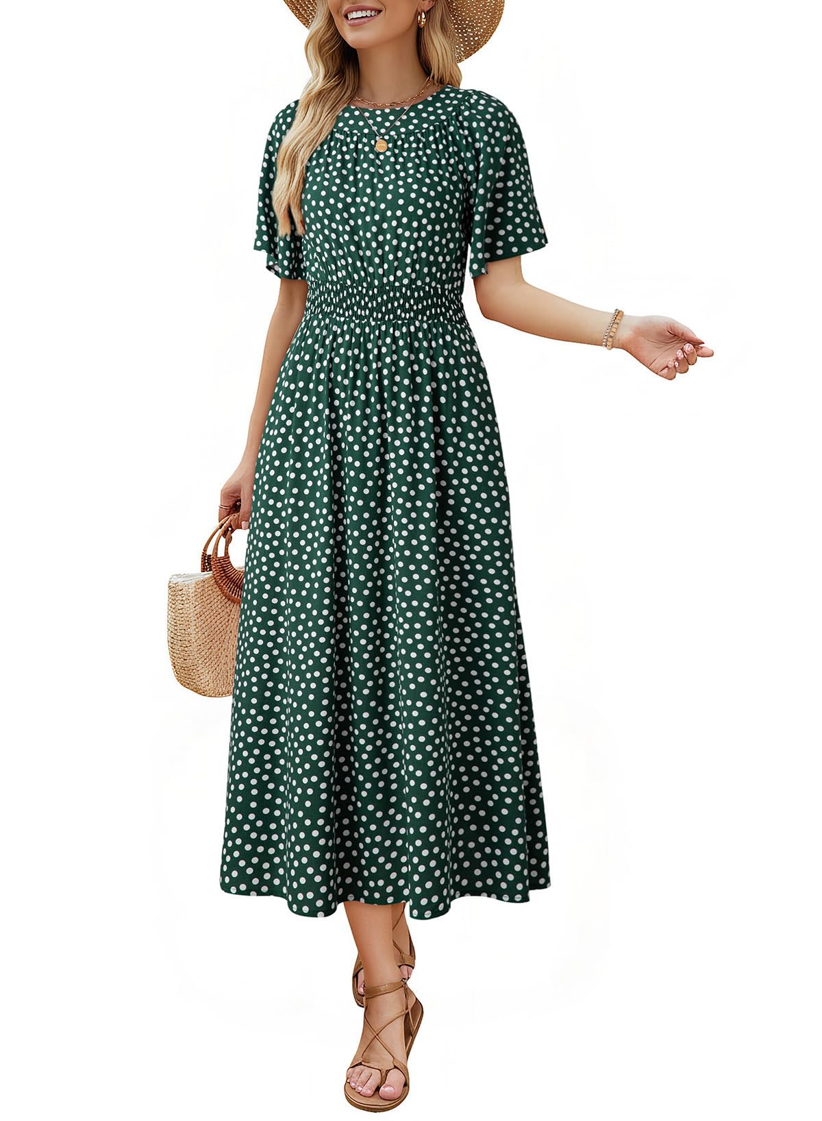 Dokotoo Summer Dresses for Women 2026 Vintage Elegant Midi Maxi Dresses Casual Short Sleeve A Line Flowy Dress