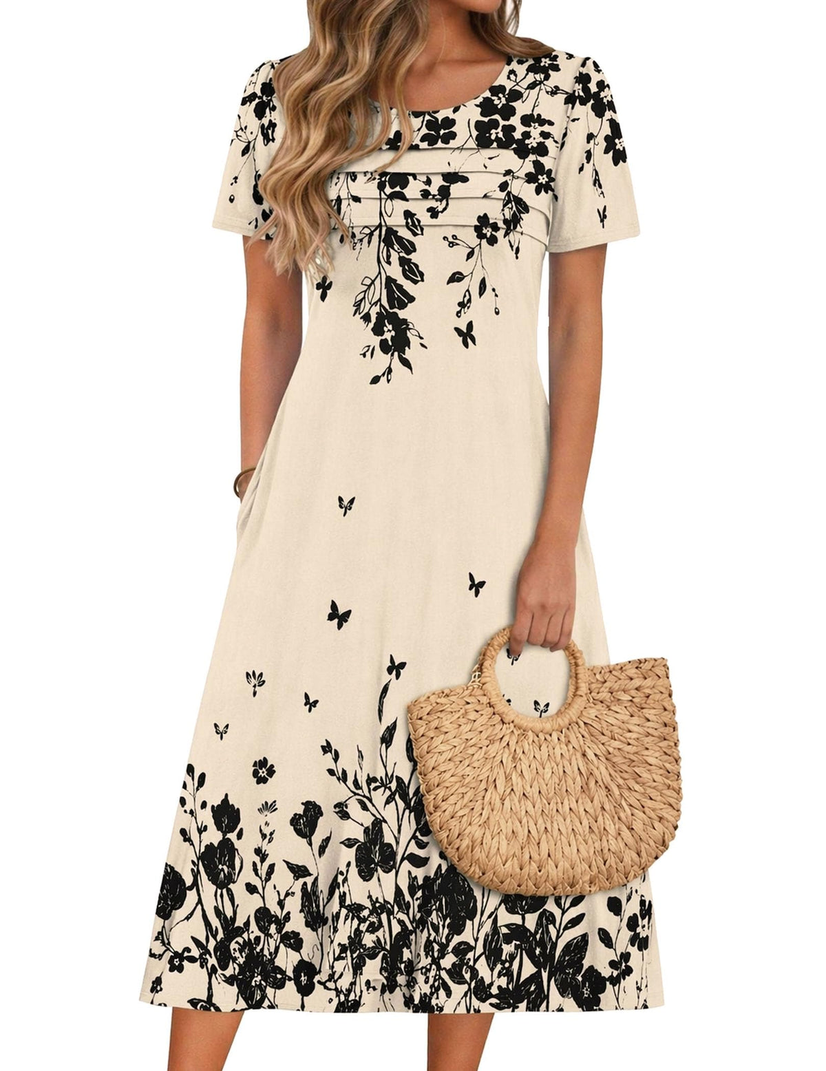 Zeagoo Womens Casual Dresses for Summer Short Sleeve Flare Midi Dress Beach