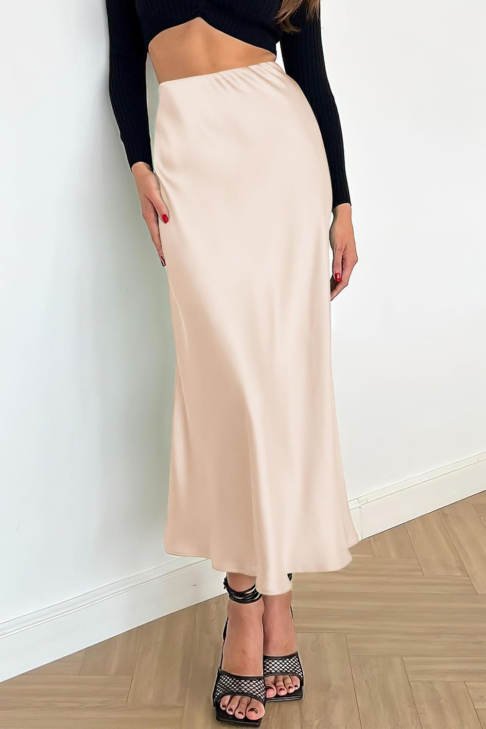 PRETTYGARDEN Women's Satin Midi Skirts Dressy Casual