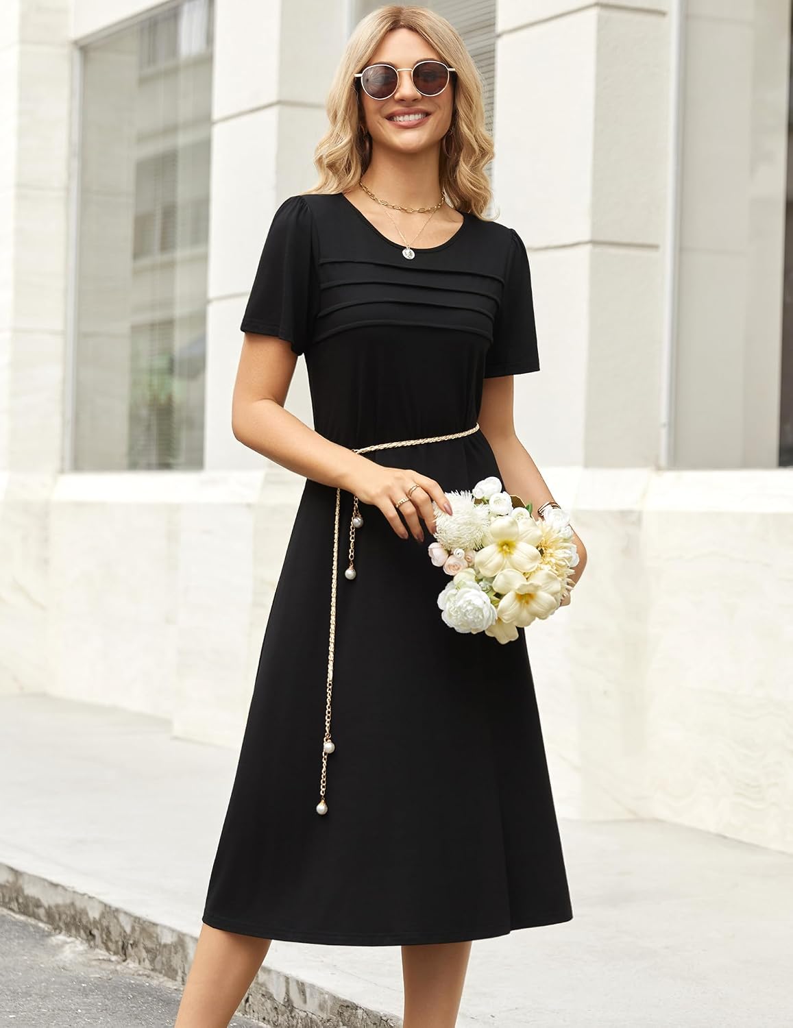 Zeagoo Womens Casual Dresses for Summer Short Sleeve Flare Midi Dress Beach