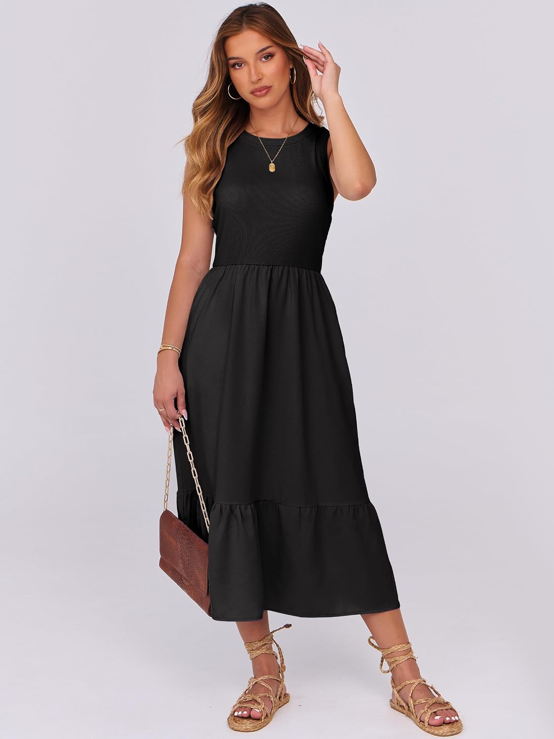 ANRABESS Womens Summer Dresses Casual Beach Tank Midi Sundress with Pockets