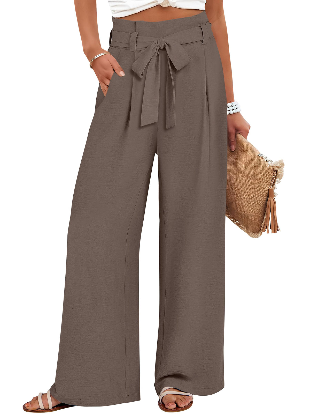 ANRABESS Womens Palazzo Wide Leg High Waisted Flowy Lounge Work Pants
