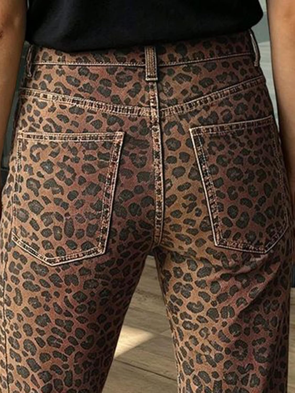 Flamingals Mid Waist Cropped Straight Leg Pants for Women