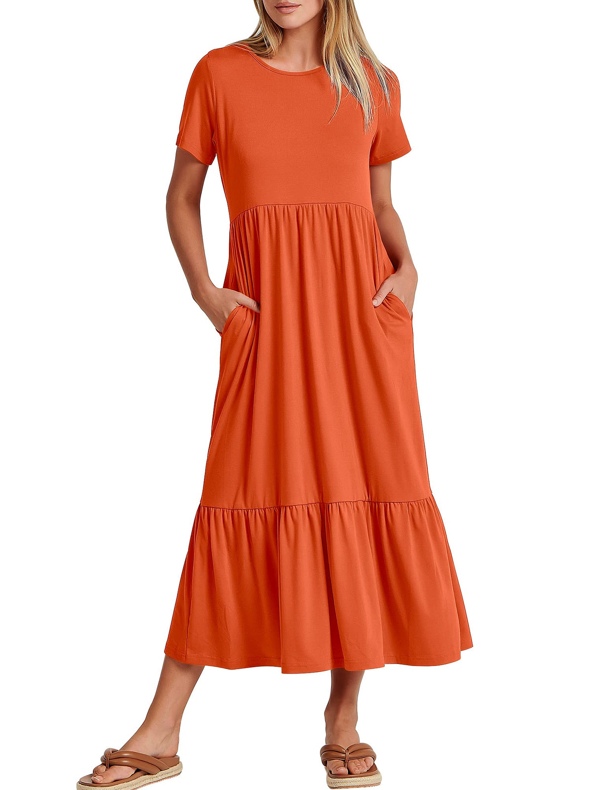 ANRABESS Womens 2026 Summer Casual Maxi Dress A line Tiered Flowy Short Sleeve Crewneck T Shirt Beach Travel Long Dresses