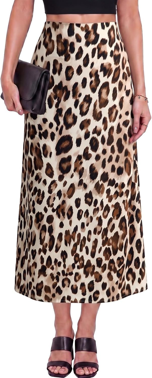 Dokotoo Skirts for Women Trendy High Waisted Cocktail Long Silk Midi Skirt