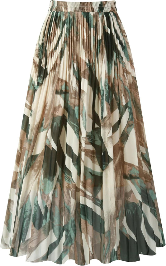 Kingfancy Women's Pleated Skirt A-Line Midi Skirts